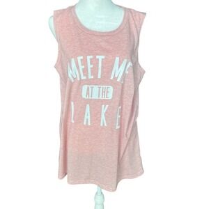 Unbranded Meet Me At The Lake Graphic Muscle Tank Top Heather Pink Mens XL